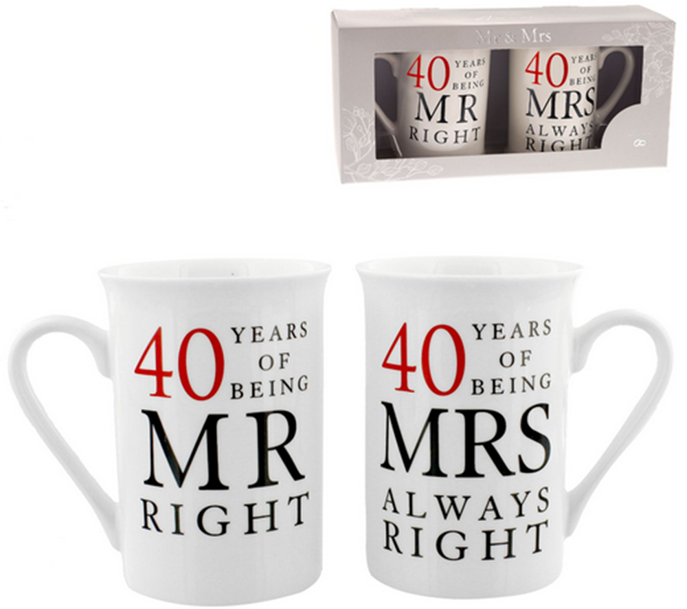 Widdop Mr & Mrs Right 40 Years Mug Set