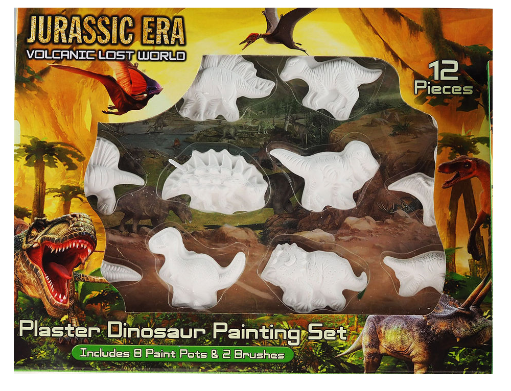 12 Pc Dinosaur Plaster Painting Set In Window Box