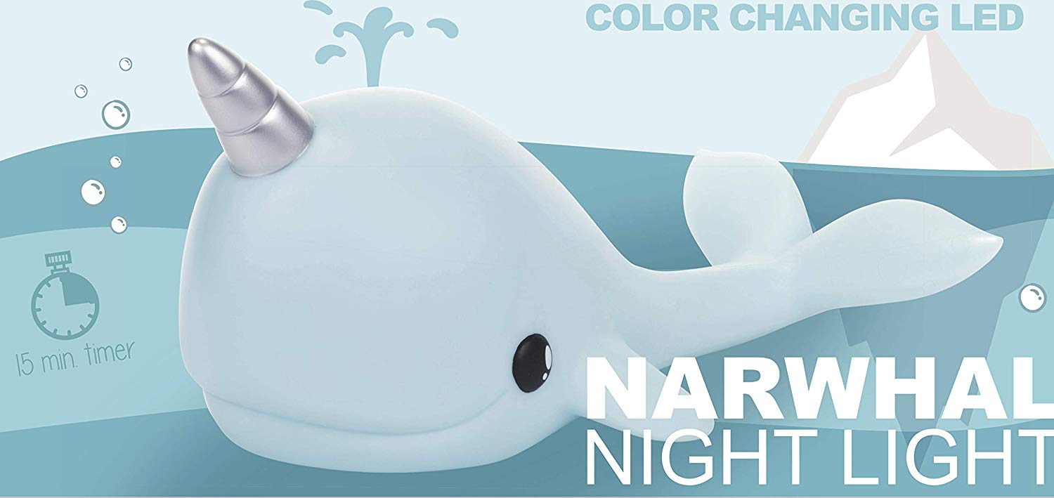 Colour Changing Narwhal Mood Night Light + 15 Minute Timer