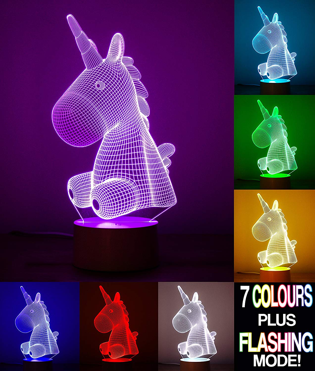 3D Sitting Unicorn Optical Illusion Lamp