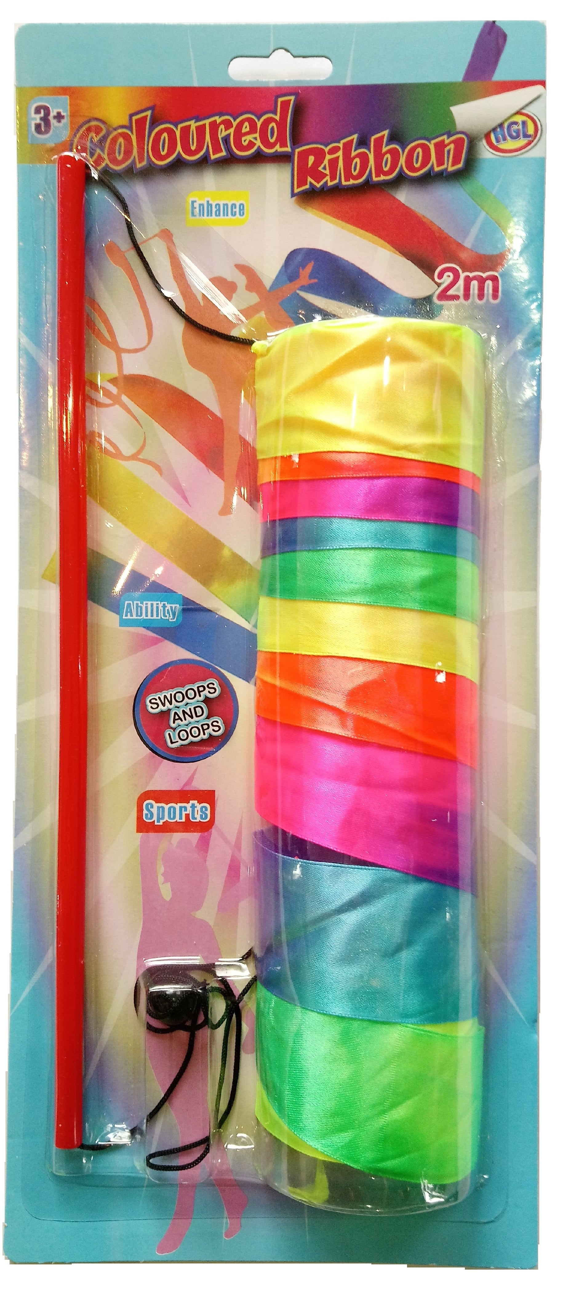 Coloured Ribbon Dance Stick 2m