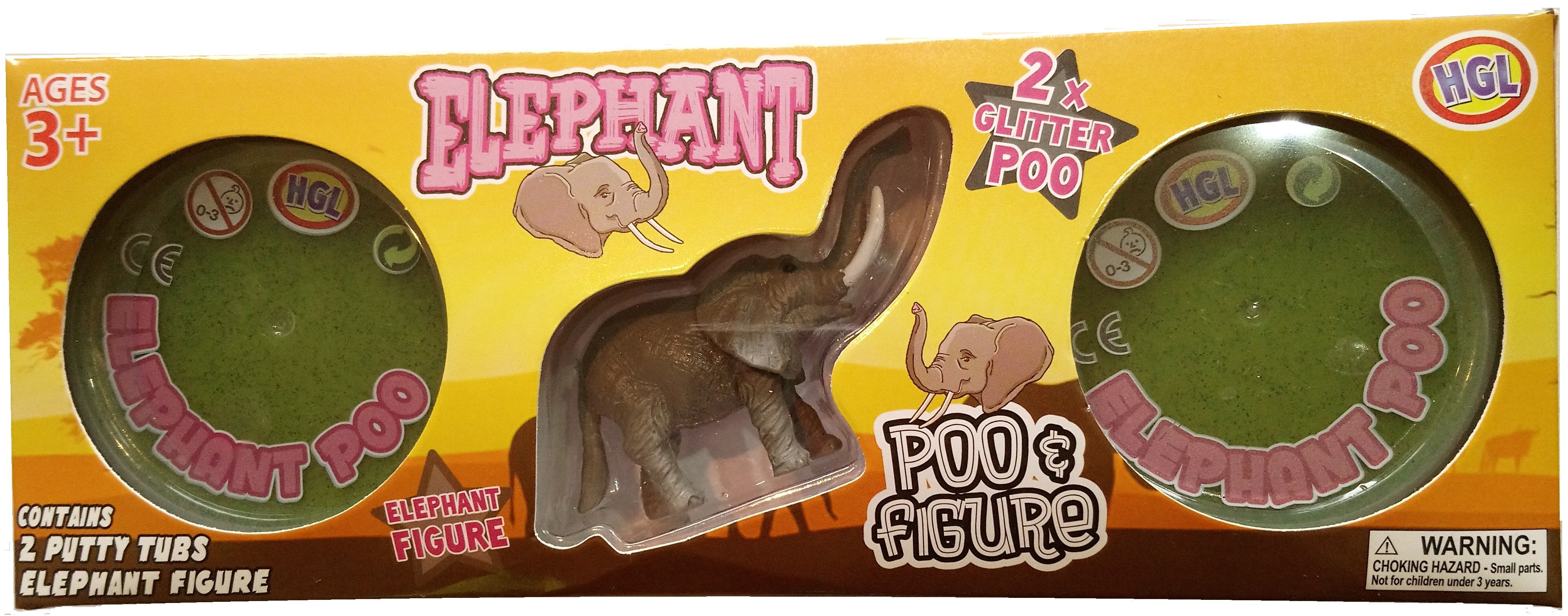 Elephant Figure & 2x Poo Putty Tubs