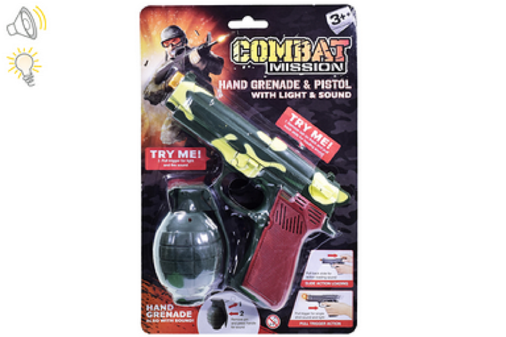 Combat Mission Hand Grenade & Pistol With Light & Sound Toy