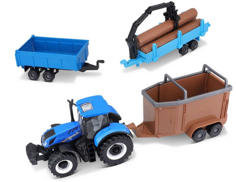 Burago New Holland Tractor With 3 Trailers