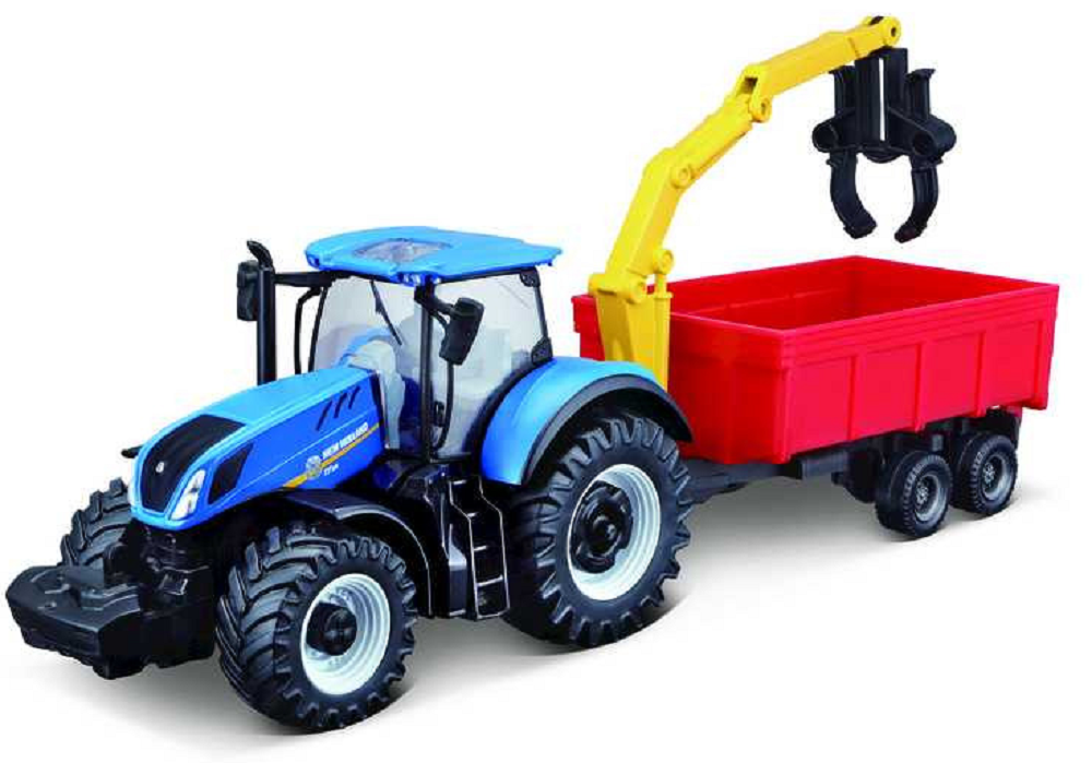 Burago New Holland Tractor With Combination Trailer 10cm