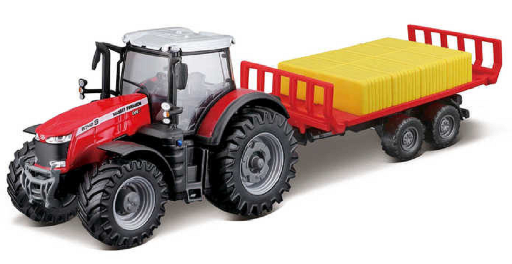 Burago Massey Ferguson Tractor With Bale Trailer 10cm