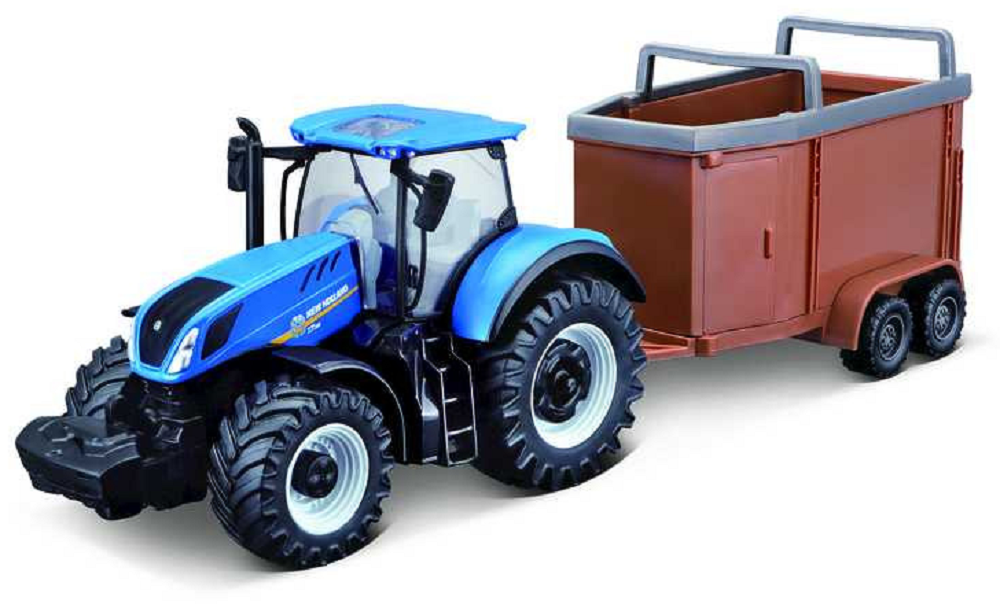 Burago New Holland Tractor With Livestock Trailer 10cm