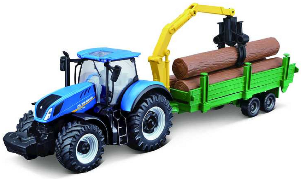 Burago New Holland Tractor With Log Trailer