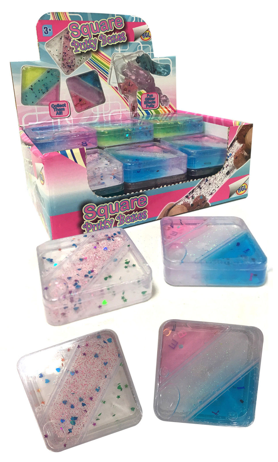 Square Transparent Putty Box with Glitter