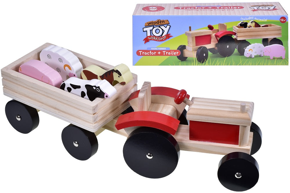 Kandytoys Young Farmer Wooden Tractor And Trailer