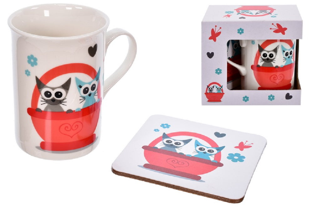 Kandytoys Cat Design Mug & Coaster Set